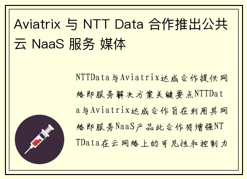 Aviatrix 与 NTT Data 合作推出公共云 NaaS 服务 媒体