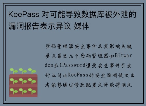 KeePass 对可能导致数据库被外泄的漏洞报告表示异议 媒体
